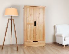 Armadio in legno massiccio di pino naturale 007A | Ante battenti | 190 x 100 x 60 cm | Design moderno