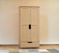 Armadio in legno massiccio di pino naturale 007B | 2 ante battenti | 1 cassetto | 190 x 100 x 60 cm