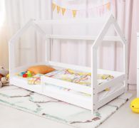 Lettino a capanna D5 per bambini | Pino massiccio laccato bianco | Rete a doghe inclusa | 80 x 160 cm