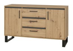 Cassettiera Kanel 09 | Rovere e antracite | 83 x 140 x 41 cm | 3 cassetti, 2 ante, design moderno