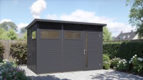 Casetta da giardino prefabbricata "Kiel" 03, incl. pavimento, antracite - spessore: 19 mm, SU: 7,70 m², tetto piano