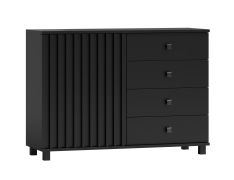 Cassettiera nera a doghe | 80 x 116 x 40 cm | 1 anta, 4 cassetti, 2 scomparti | Chiusura ammortizzata
