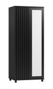 Armadio nero con specchio | Frontali dogati | 200 x 84 x 60 cm | 2 ante, 7 ripiani, asta appendiabiti | Bordi ABS
