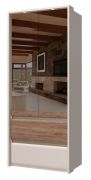 Armadio con anta a specchio Papauta 02 | Cashmere e rovere scuro | 226 x 97 x 60 cm | Illuminazione LED