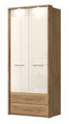 Armadio battente Gataivai 52 con LED | Beige lucido e noce | 224 x 92 x 56 cm | Design moderno