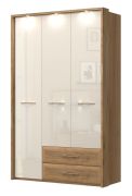 Armadio battente Gataivai 54 | Illuminazione LED integrata | Beige lucido/Noce | 224 x 137 x 56 cm