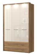 Armadio battente Gataivai 53 con illuminazione LED | Beige lucido e noce | 224x137x56 cm | Design moderno
