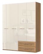 Armadio 4 ante battenti Gataivai 38 | Beige lucido/Noce | 224x182x56 cm | Spazioso e moderno