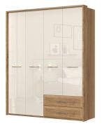 Armadio con ante battenti Gataivai 47 | Beige lucido e noce | 224 x 182 x 56 cm | Stile moderno