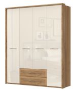 Armadio guardaroba 4 ante battenti con cornice Gataivai 46 | Beige lucido e noce | 224 x 182 x 56 cm | Ampia capacità e stile contemporaneo