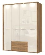 Armadio a battente Gataivai 55 con LED | Beige lucido/Noce | 224 x 182 x 56 cm | Spazio ottimizzato