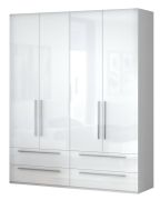 Armadio battente Siumu 30 bianco lucido | 224 x 182 x 56 cm | 4 ante, 4 cassetti, soft close