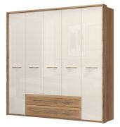 Armadio battente con cornice Gataivai 48 | Beige lucido & Noce | 224 x 227 x 56 cm | Design moderno e ampio spazio