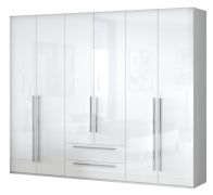 Armadio battente Siumu 33 | Bianco lucido | 224x272x56 cm | Stile moderno, 6 ante, 2 cassetti