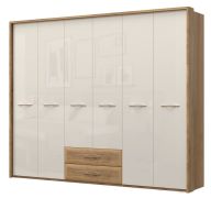 Armadio ante battenti con cornice Gataivai 50 | Beige lucido/Noce | 224 x 272 x 56 cm | Design moderno e capiente
