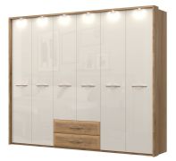 Armadio a sei ante battenti Gataivai 59 | LED integrato | Beige lucido e noce | 224 x 272 x 56 cm