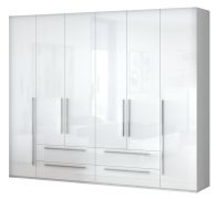 Armadio a battente Siumu 35 | Bianco lucido | 224 x 272 x 56 cm | 6 ante, 4 cassetti, stile moderno