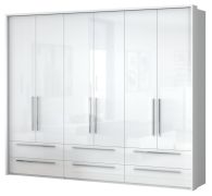 Armadio guardaroba battente Siumu 36 | Bianco lucido | 226 x 277 x 60 cm | Illuminazione LED