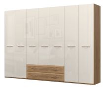 Armadio battente Gataivai 42 | Beige lucido/Noce | 224 x 272 x 56 cm | 7 ante, 2 cassetti, Soft Close