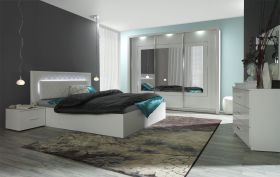 Camera da letto completa - Set B "Psara", 5 pezzi, bianco lucido / bianco alpino