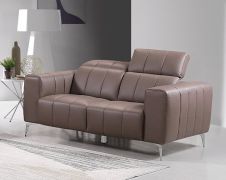 Divano Premium "Roma" in vera pelle, 2 posti, beige-marrone