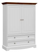 Armadio in pino massello bianco/noce | 147 x 108 x 45 cm | Stile country, 4 scomparti, barra appendiabiti