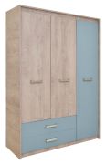 Armadio cameretta ante battenti "Koa" 03 | Rovere/Blu | 203x142x52 cm | Design moderno e stabile