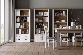 Sala da pranzo completa - Set B "Segnas", 8 pezzi, bianco pino / marrone rovere