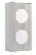 Armadio 2 ante battenti con specchi rotondi | 6 scomparti, asta appendiabiti | 200x101x60 cm | Cashmere | Chiusura ammortizzata, push to open