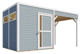 Casetta da giardino Basilea 02 con tetto apribile incl. pavimento, verniciato grigio chiaro - Casetta da giardino prefabbricata da 19 mm, superficie utile: 5,10 m², tetto piano