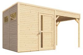 Casetta da giardino Basilea 02 con tetto aggiuntivo incl. pavimento, finitura naturale - Casetta da giardino prefabbricata da 19 mm, superficie utile: 5,10 m², tetto piano