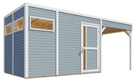Casetta da giardino Basel 03 con tetto estensibile incl. pavimento, verniciato grigio chiaro - Casetta da giardino prefabbricata da 19 mm, superficie utile: 7,70 m², tetto piano