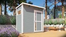 Casetta da giardino Kiel 01 incl. pavimento, verniciato grigio chiaro - Casetta da giardino prefabbricata da 19 mm, superficie utile: 2,60 m², tetto a una falda