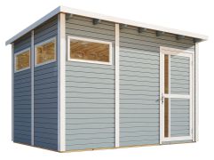 Casetta da giardino Kiel 03 incl. pavimento, verniciato grigio chiaro - Casetta da giardino modulare da 19 mm, superficie utile: 7,70 m², tetto piano