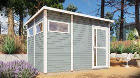 Casetta da giardino Kiel 03 incl. pavimento, verniciato grigio chiaro - Casetta da giardino modulare da 19 mm, superficie utile: 7,70 m², tetto piano