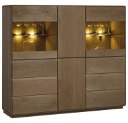 Vetrina Fazenda 18, colore: marrone scuro, parzialmente in rovere massiccio - 135 x 157 x 41 cm (A x L x P)