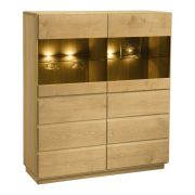 Vetrina Fazenda 19, colore: naturale, parzialmente in rovere massiccio - 137 x 119 x 41 cm (A x L x P)