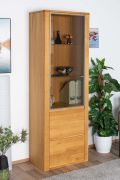 Vetrina Jussara 03, colore: naturale, parzialmente in rovere massiccio - 201 x 69 x 42 cm (A x L x P)