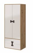 Armadio cameretta Garian 01 | 2 ante battenti | Rovere, bianco lucido, grigio | 191 x 80 x 50 cm
