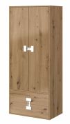 Armadio cameretta Garian 01 | Rovere e bianco | 191 x 80 x 50 cm | 2 ante battenti, 2 cassetti