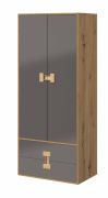 Armadio cameretta con ante battenti "Garian" 01 | Rovere e grigio lucido | 191 x 80 x 50 cm | Spazio ottimizzato