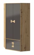 Armadio angolare battente "Garian" 02 | Rovere e grigio lucido | 191 x 88 x 88 cm | Cameretta salvaspazio