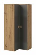 Armadio angolare Garian 03 | Rovere e grigio lucido | 191 x 80 x 90 cm | Ante battenti e spazi organizzati