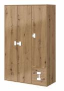 Armadio cameretta "Garian" 04 | Rovere e bianco | 191 x 120 x 50 cm | 3 ante, 2 cassetti, stile moderno