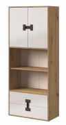 Armadietto per cameretta "Garian" 05 | Rovere, bianco lucido e grigio | 191 x 80 x 40 cm