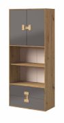 Armadio per cameretta "Garian" 05 | Rovere e grigio lucido | 191 x 80 x 40 cm | Design moderno