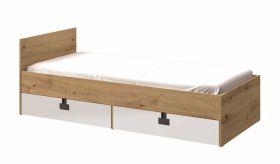 Letto singolo Garian 14 | Rete a doghe inclusa | Rovere, bianco lucido, grigio | 90 x 200 cm