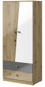 Armadio battente Sirte 01 | Rovere lucido, bianco e grigio lucido | 190 x 80 x 50 cm | Design moderno