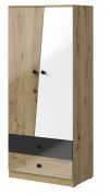 Armadio battente Sirte 01 | Rovere/bianco/nero lucido | 190 x 80 x 50 cm | Design moderno e funzionale