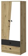 Armadio a due ante Sirte 01 | Rovere, bianco e nero opaco | 190 x 80 x 50 cm